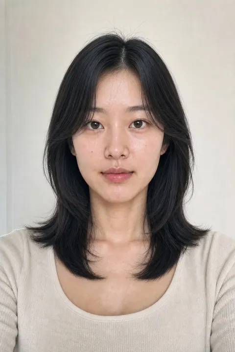 Long soft straight layers hairstyle preview generated by Korean Color Lab